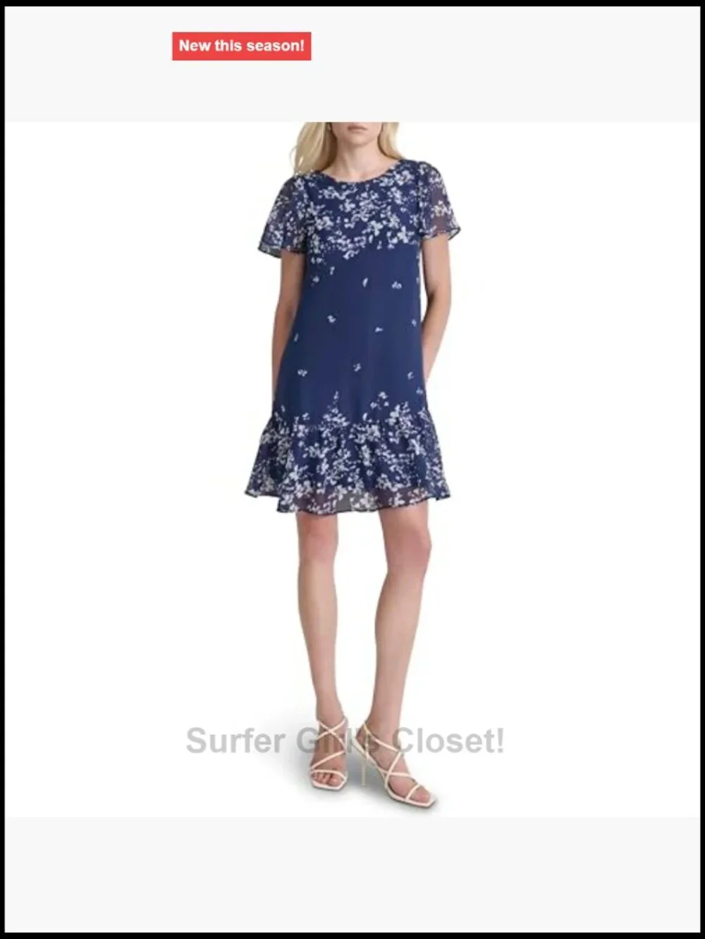 DKNY Flutter Sleeve Ruffle Hem Shift Mini Dress Polyester Zipper
